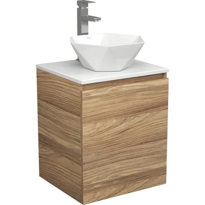 Тумба Bauedge Bau Dream Blackwood 50 с дверцей, раковина BAU Crystal 40х40, смеситель для раковины высокий Hotel Still, нержавеющая сталь SD3096