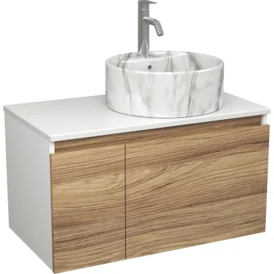 Комплект Bauedge тумба Bau Dream Blackwood 80, раковина круглая накладная BAU Element D41, мрамор, смеситель Hotel Dream, нерж. сталь BD2972