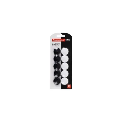 Усиленные магниты BRAUBERG BLACKWHITE 30 мм, набор 10 шт, черные/белые 237468