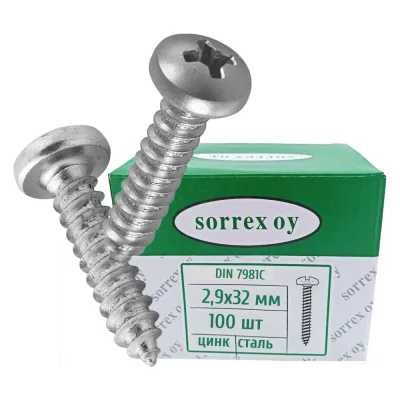 Оцинкованный саморез по металлу SORREX DIN 7981С 2,9х32, 100 шт. 7981С-1-029-032 100