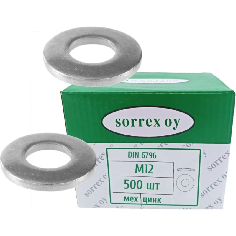 Шайба SORREX М12 DIN 6796 пружинная тарельчатая, покрытие мех. цинк, 500 штук 6796-1-12-M 500