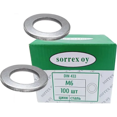 Шайба SORREX М6 плоская узкая DIN433 оцинкованная 100 штук 0433-1-06 100
