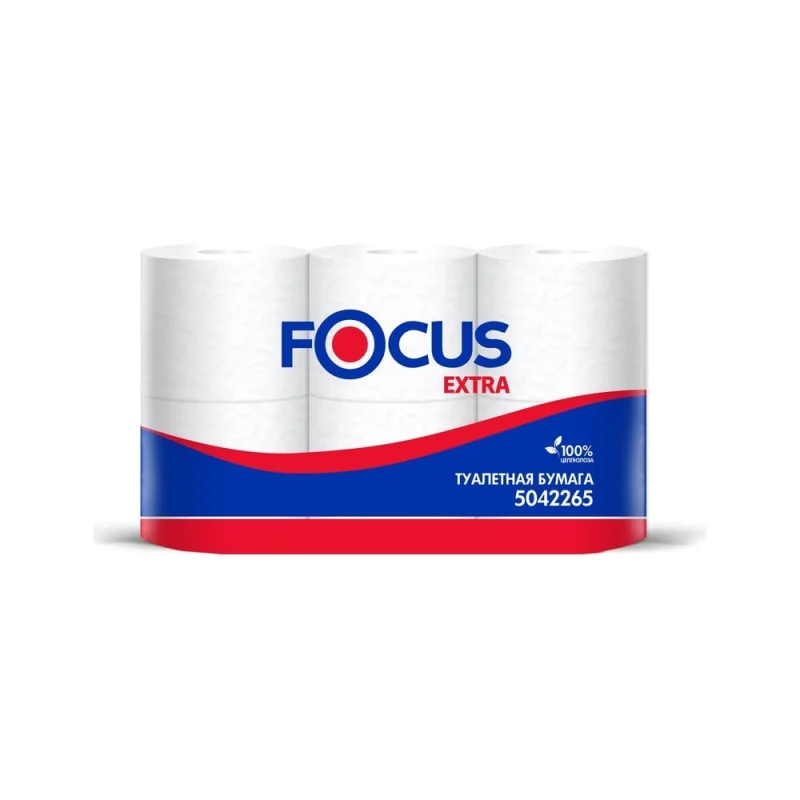 Бумага туалетная Focus Extra 2 слоя, белая, целлюлоза, 48 м, 6 рулонов 5042265/5067596 1418097