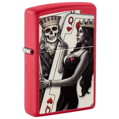 Зажигалка Zippo Skull King Queen Beauty с покрытием Red Matte, латунь/сталь, красная, 38x13x57 мм 48624