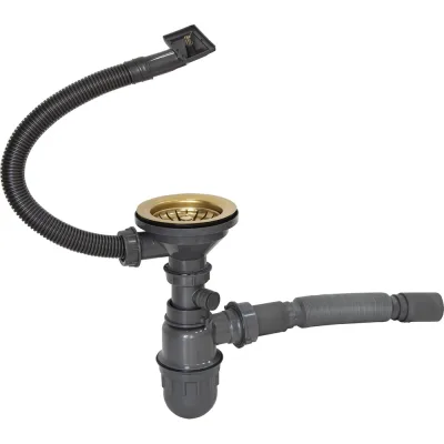 Сифон MIXLINE Pro 3 1/2x40 с прямоугольным переливом, с гофрой 40x40 мм, золото 551691