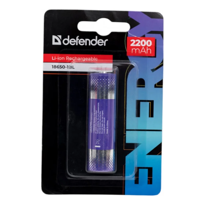 Аккумуляторная батарея DEFENDER 18650-1BL 2200 mAh Li-ion, блистер, 1 шт 56701