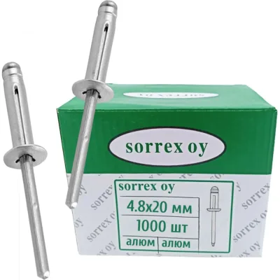 Заклепка вытяжная распорная SORREX (BULBEX) алюм/алюм 4,8x20 (1000штук) AAD 48200 1000