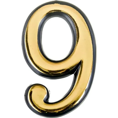 Дверная цифра Левша "9" 50 мм, пластмасса, клеевой слой, золото У4-9109.З