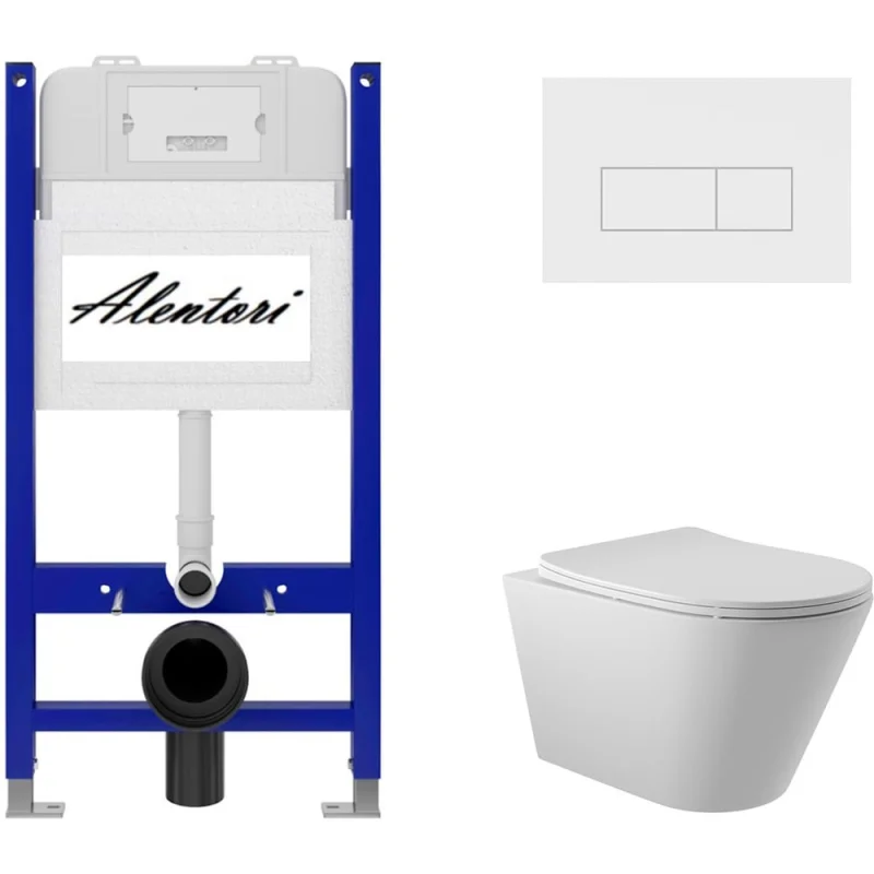 Комплект Alentori: инсталляция для унитаза SISTEMA 50 AL.SIS33T с клавишей смыва CHIAVE H, белый матовый AL.CHI018WM + унитаз 525x360 безободковый, Soft-Close, белый матовый, форма конус AL.SIS33TAL.CHI018WMC0120