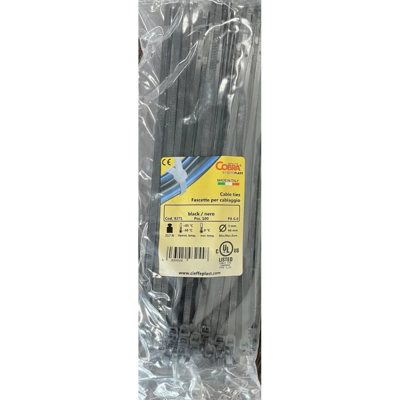 Стяжка для кабеля Terminator 160x2.5 черная, 100 шт. Cobra/Italy 9000232