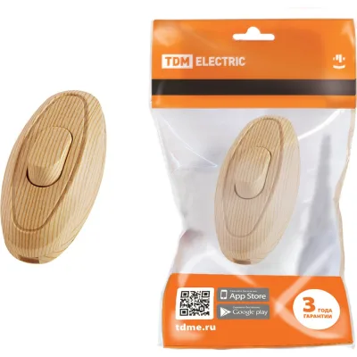Выключатель на шнур TDM ELECTRIC 6А 250В ЭКО сосна SQ1806-0224