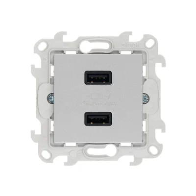 Розетка USB Simon 24 Harmonie встраиваемая алюминий 2хUSB-А (2411096-033)