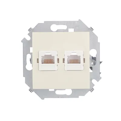 Розетка компьютерная Simon 15 встраиваемая слоновая кость 2хRJ45 (1591593-031)