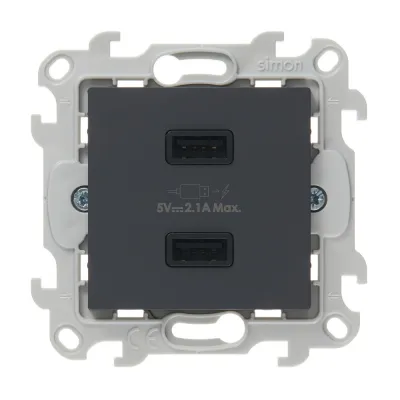 Розетка USB Simon 24 Harmonie встраиваемая графит 2хUSB-А (2411096-038)
