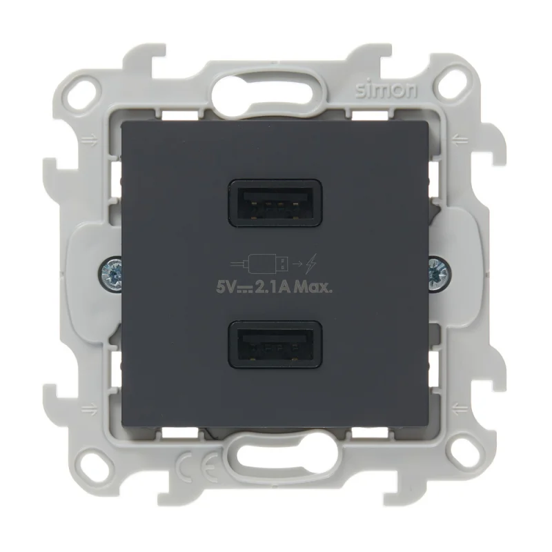 Розетка USB Simon 24 Harmonie встраиваемая графит 2хUSB-А (2411096-038)