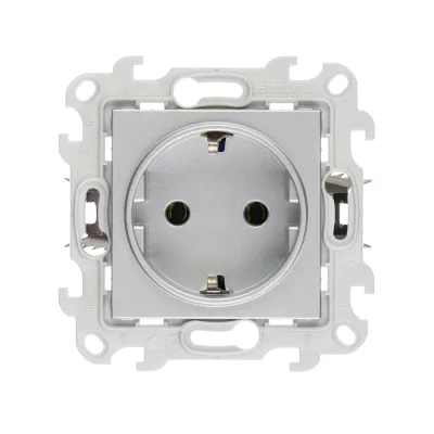 Розетка Simon 24 Harmonie встраиваемая алюминий с заземлением (2420434-033)