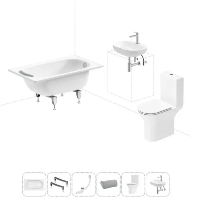 Комплект 6 в 1 Sanitana BLB Europa 2,2 стальная ванна 120x70 с напольным унитазом и раковиной 20220585R