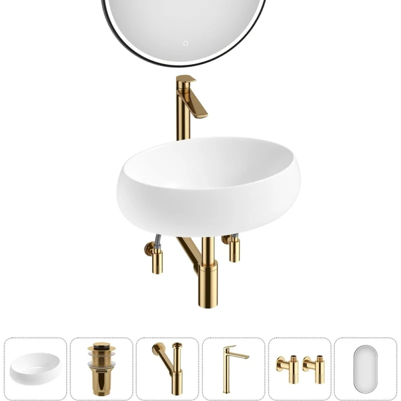 Комплект 6 в 1 Wellsee Lavinia Boho Bathroom Sink накладная раковина 46x31 см (состоит из 3331108 20219251R