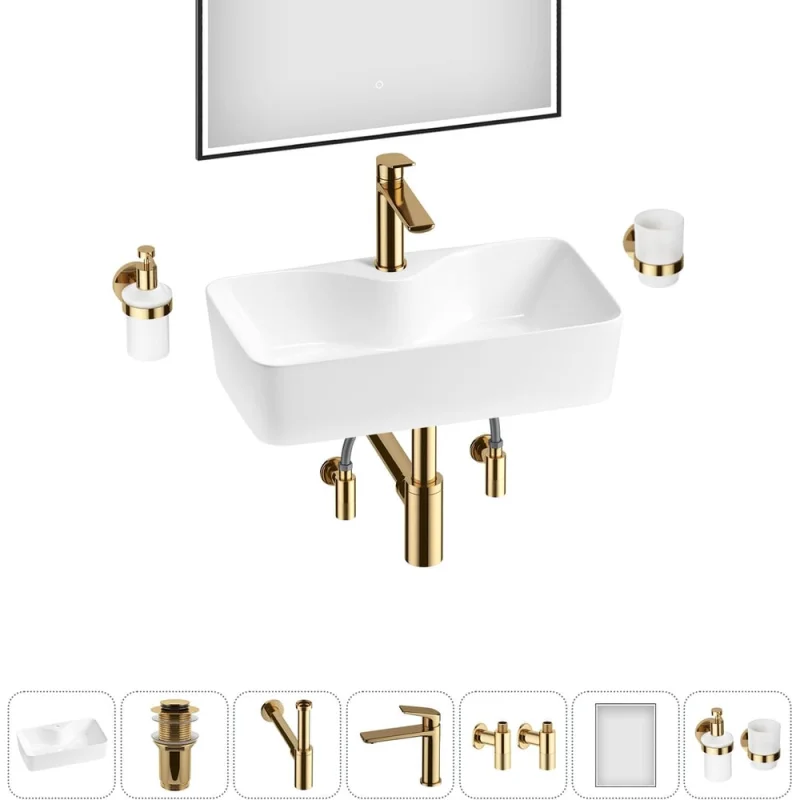 Комплект Wellsee 7 в 1 Lavinia Boho Bathroom Sink накладная раковина 54x30 см 20219359R