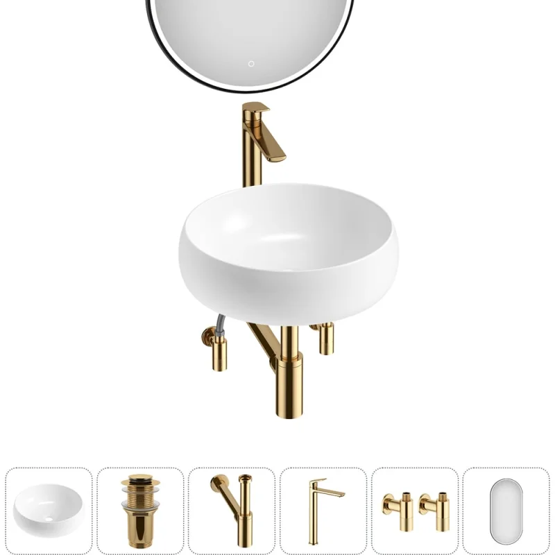 Комплект 6 в 1 Wellsee Bathroom Sink накладная раковина 40x40 см, состоит из 3331108 20219243R