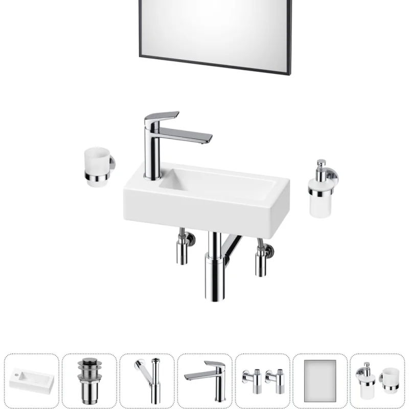 Комплект 7 в 1 Wellsee Bathroom Sink накладная/подвесная раковина 37x18 см состоит 20219531R