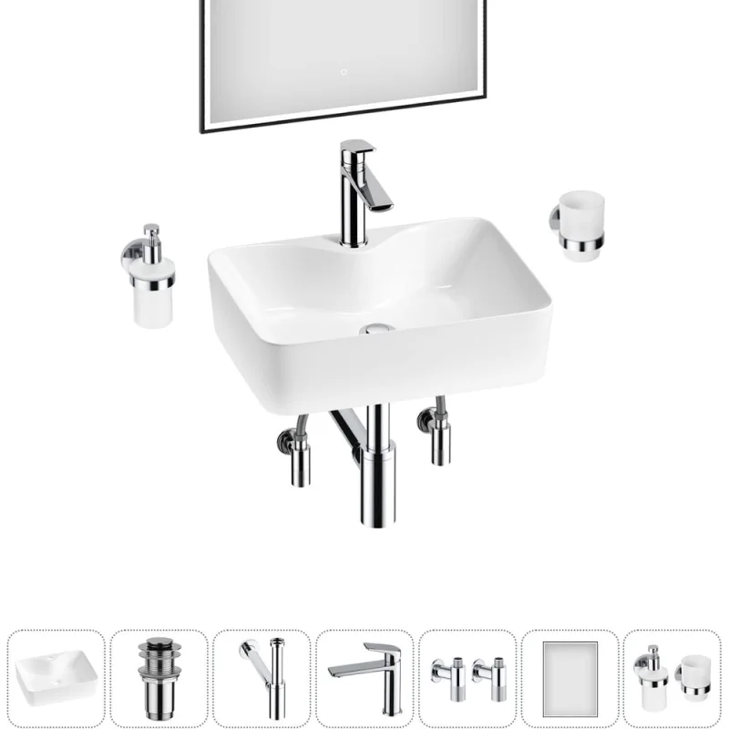 Комплект Wellsee 7 в 1 Lavinia Boho Bathroom Sink накладная раковина 48x37 см 20219349R