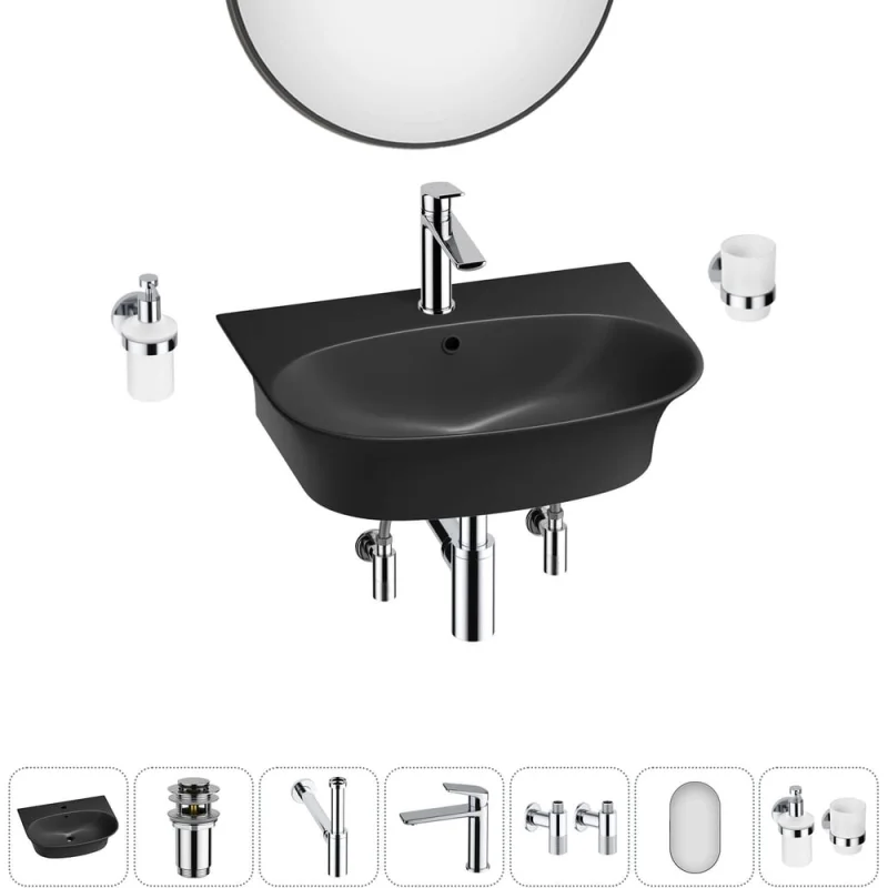 Комплект Wellsee 7 в 1 Lavinia Boho Bathroom Sink накладная/подвесная раковина 55x43 см 20219944R