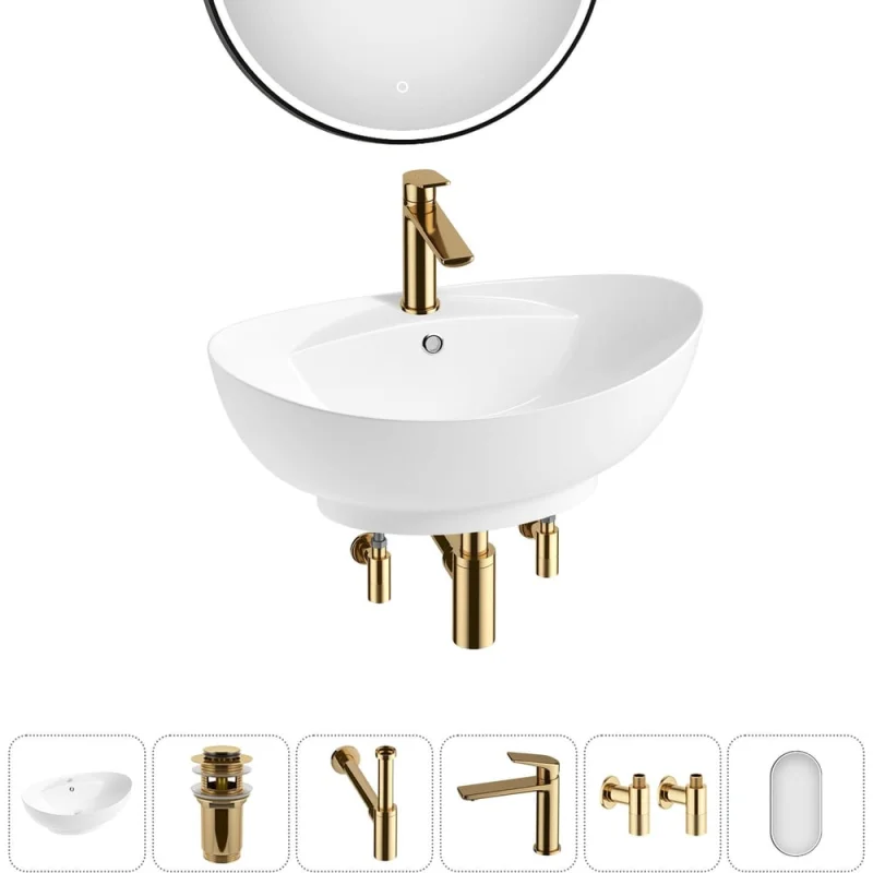 Комплект Wellsee 6 в 1 Lavinia Boho Bathroom Sink накладная раковина 59x39 см 20219291R