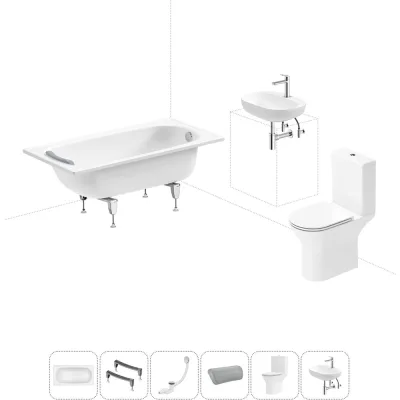 Комплект 6 в 1 Sanitana BLB Europa 2,2 стальная ванна 130x70 с напольным унитазом и раковиной 20220601R