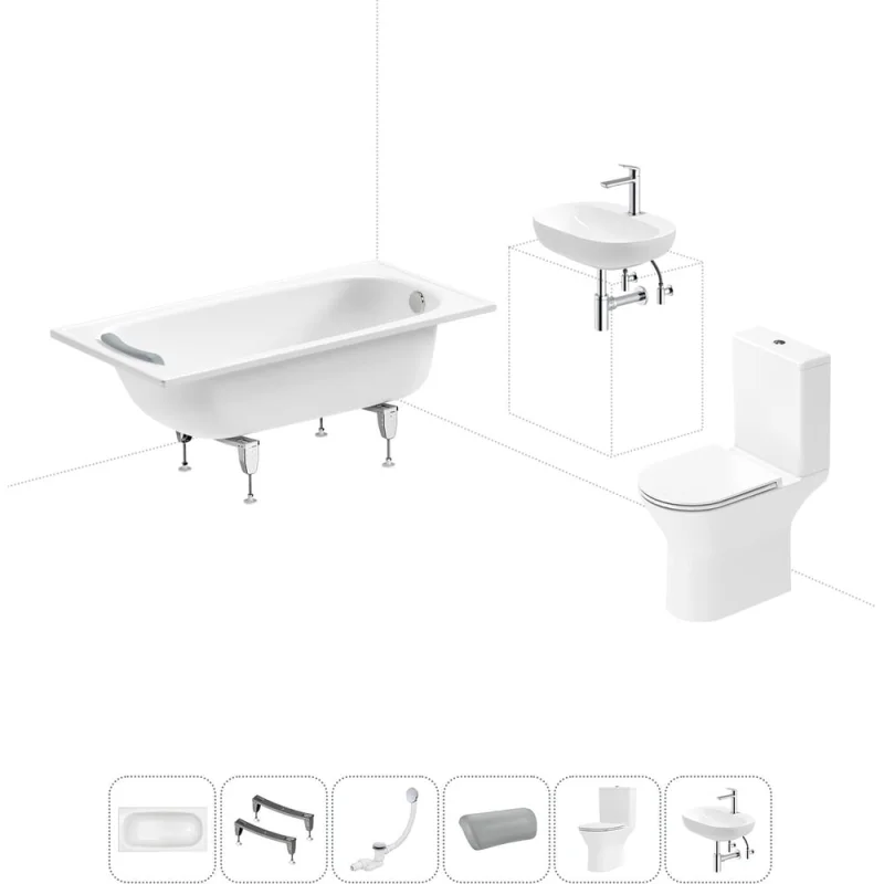 Комплект 6 в 1 Sanitana BLB Europa 2,2 стальная ванна 130x70 с напольным унитазом и раковиной 20220601R