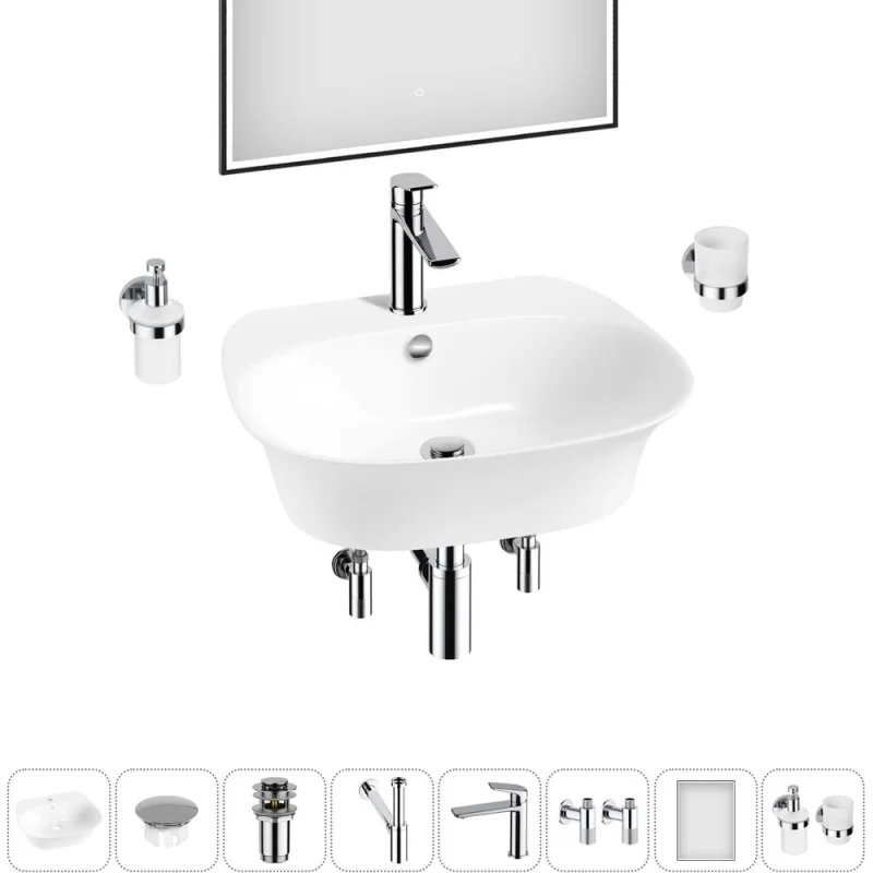 Набор Wellsee 8 в 1 Excellence Pro накладная/подвесная раковина 55x46 см 20219037R