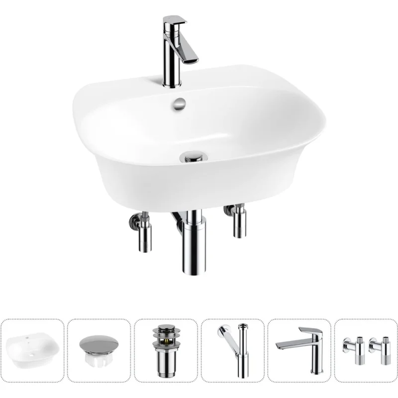 Набор Wellsee 6 в 1 Excellence Pro накладная/подвесная раковина 55x46 см 20217169R