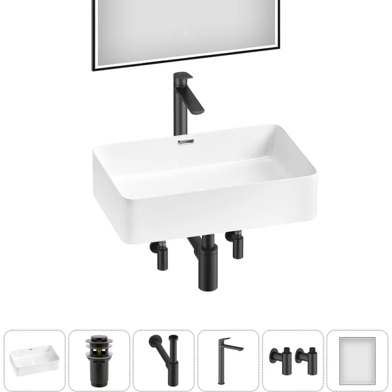 Комплект Wellsee 6 в 1 Lavinia Boho Bathroom Sink накладная раковина 55x37 см 20219330R