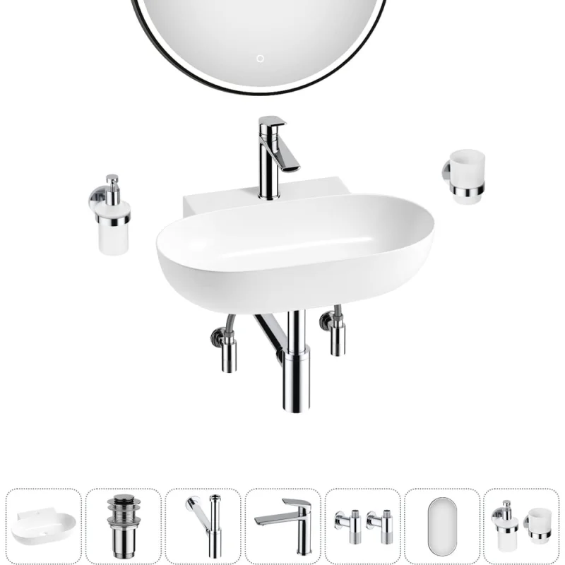 Комплект 7 в 1 Wellsee Bathroom Sink накладная/подвесная раковина 58x40 см состоит 20219285R
