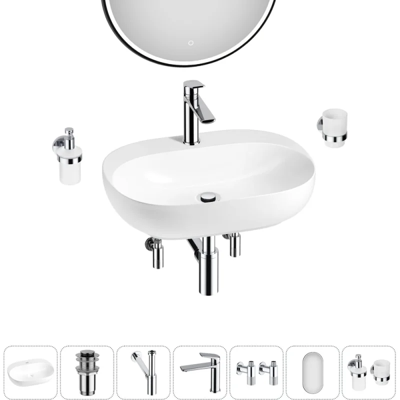 Набор Wellsee 7 в 1 Pro Line накладная/подвесная раковина 53x41 см 20218393R
