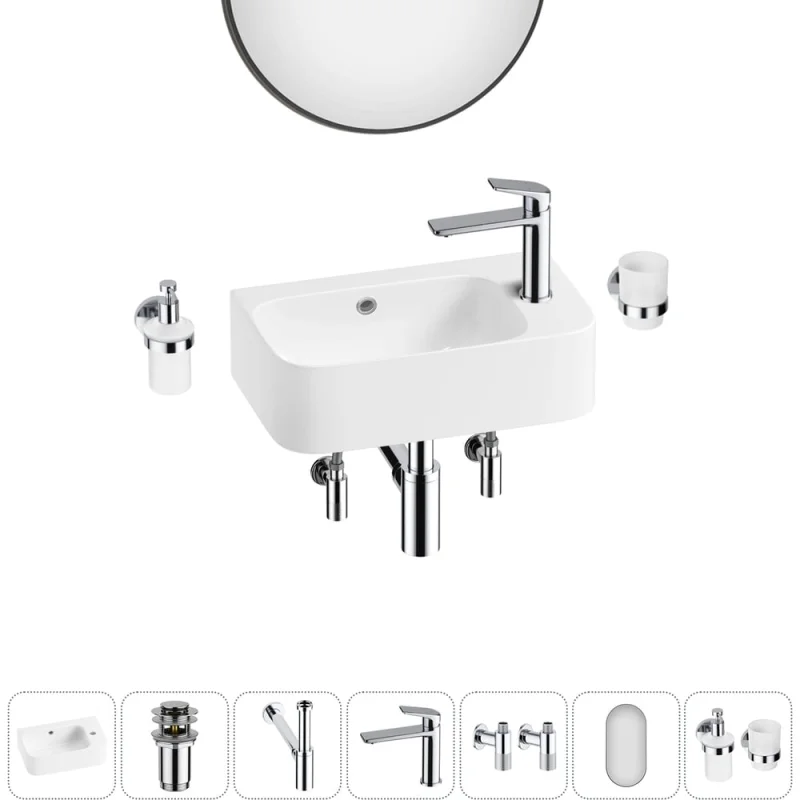 Комплект 7 в 1 Wellsee Bathroom Sink накладная/подвесная раковина 45x27 см состоит 20219839R