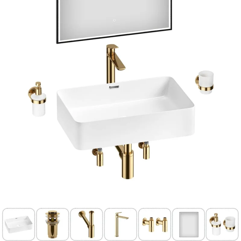 Комплект Wellsee 7 в 1 Lavinia Boho Bathroom Sink накладная раковина 60x39 см 20219343R