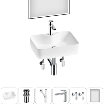 Комплект 6 в 1 Wellsee Bathroom Sink накладная раковина 48x37 см состоит из 3331110 20219345R