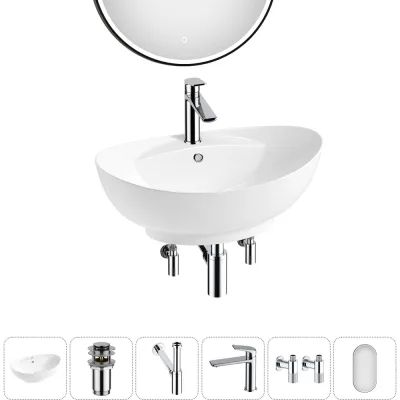 Комплект 6 в 1 Wellsee Bathroom Sink накладная раковина 59x39 см состоит из 3331110 20219289R