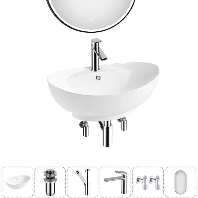 Комплект 6 в 1 Wellsee Bathroom Sink накладная раковина 59x39 см состоит из 3331110 20219289R
