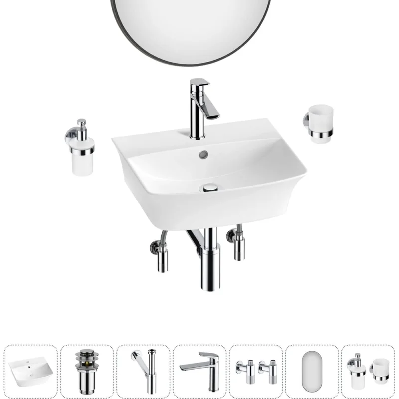 Комплект Wellsee 7 в 1 Lavinia Boho Bathroom Sink накладная/подвесная раковина 45x40 см 20219965R