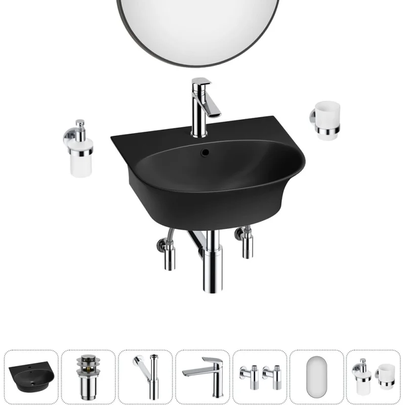 Комплект Wellsee 7 в 1 Lavinia Boho Bathroom Sink накладная/подвесная раковина 46x41 см 20219930R