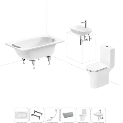 Комплект 6 в 1 Sanitana BLB Europa 2,2 стальная ванна 105x70 с напольным унитазом и раковиной 20220569R