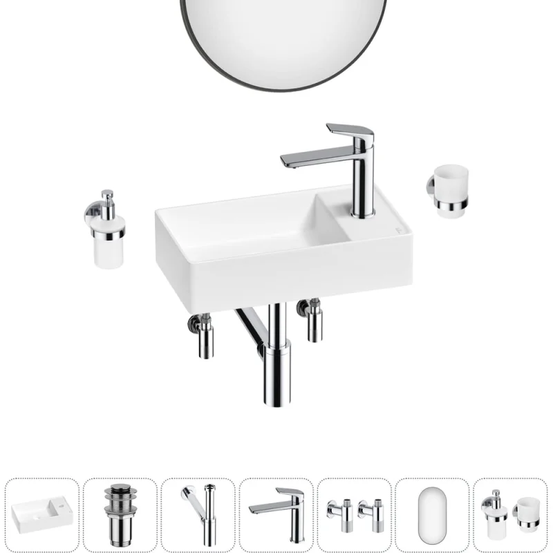 Мини-раковина для ванной комнаты или туалета Wellsee WC Area в наборе 7 в 1 20218115R