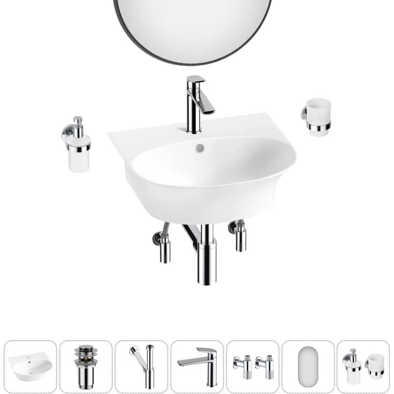 Комплект Wellsee 7 в 1 Lavinia Boho Bathroom Sink накладная/подвесная раковина 46x41 см 20219923R