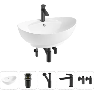 Комплект 5 в 1 Wellsee Bathroom Sink накладная раковина 59x39 см состоит из 3331110 20215156R