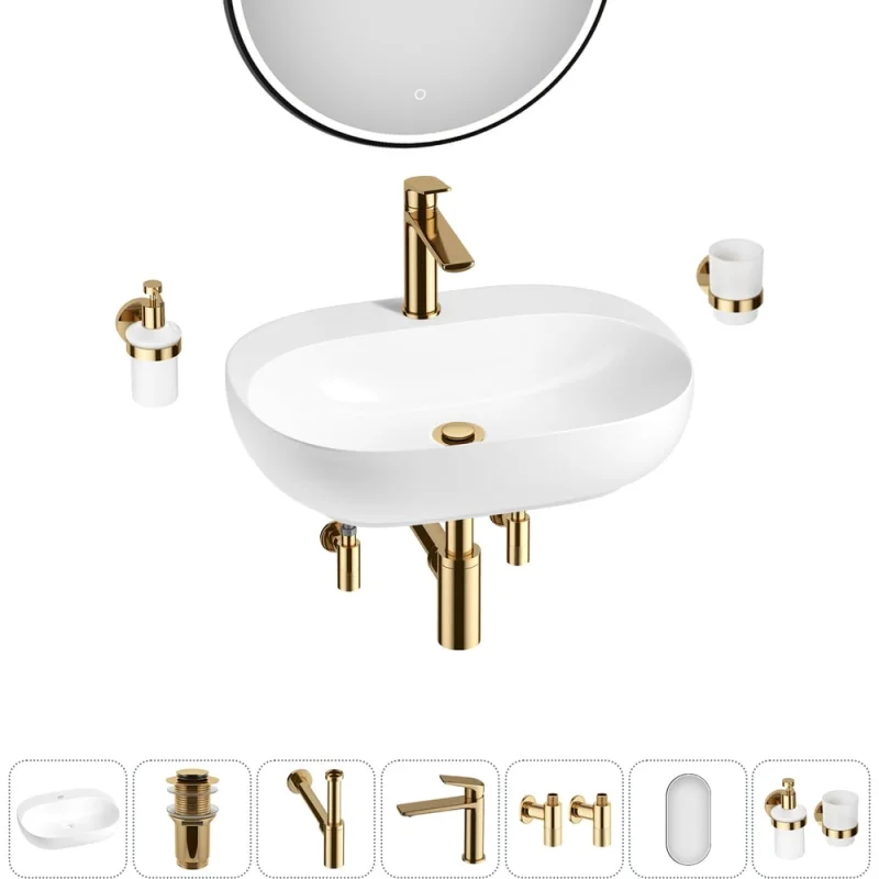 Набор Wellsee 7 в 1 Pro Line накладная/подвесная раковина 53x41 см 20218395R