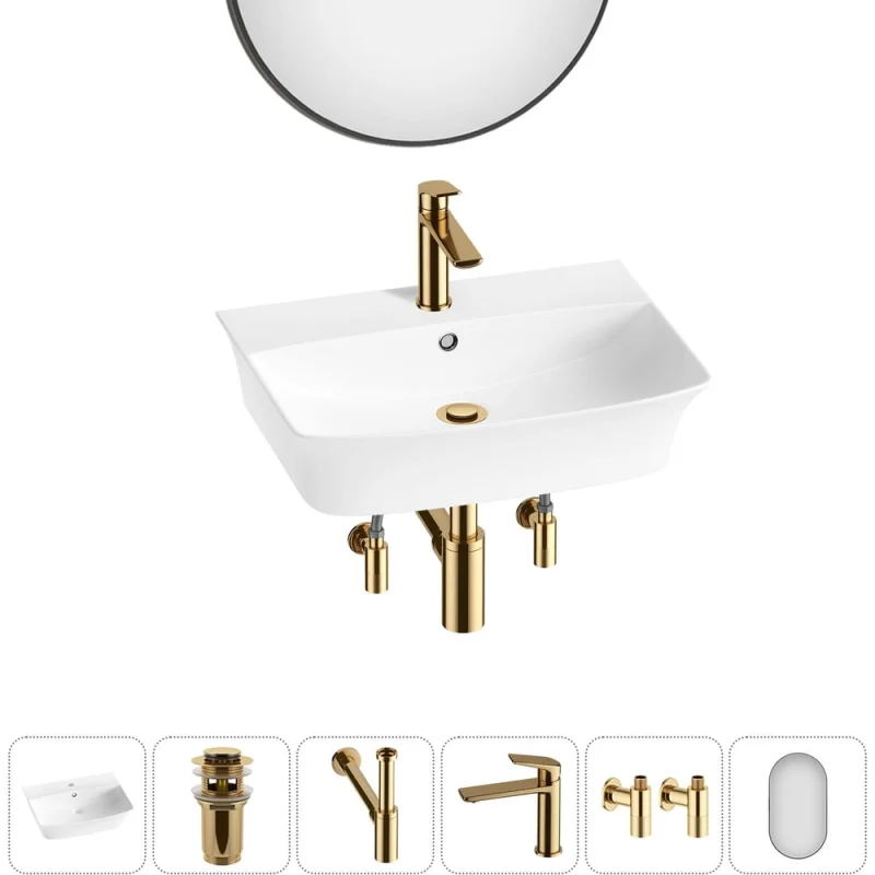 Комплект Wellsee 6 в 1 Lavinia Boho Bathroom Sink накладная/подвесная раковина 55x42 см 20219977R