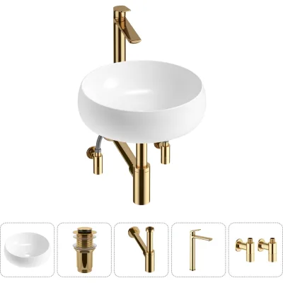 Комплект 5 в 1 Wellsee Bathroom Sink накладная раковина 36x36 см состоит из 3331108 20215045R