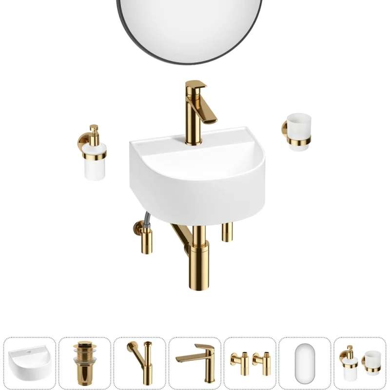 Мини-раковина для ванной комнаты или туалета Wellsee WC Area в наборе 7 в 1 20218157R
